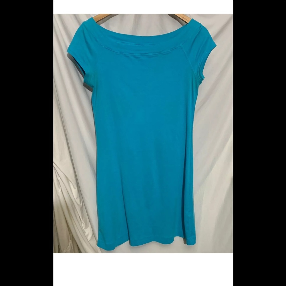 Three Dots Royal Aqua Blue Cotton T-Shirt Dress